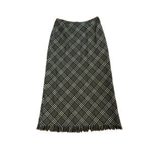 Vintage Wool Plaid Skirt Fringe Hem Womens Size 8 A-Line Maxi Long Academia Prep